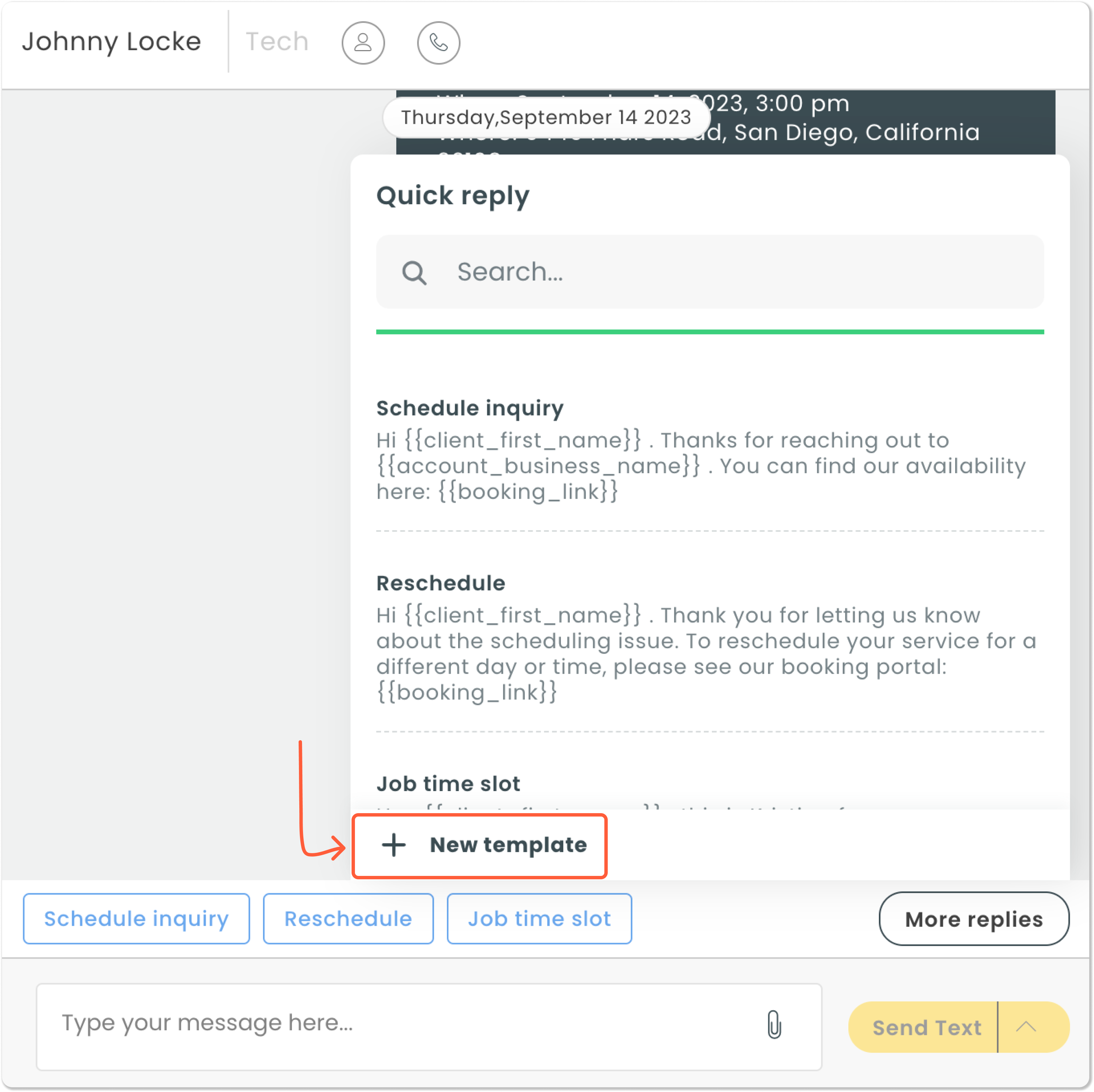 Creating quick reply templates in the Message Center – Workiz